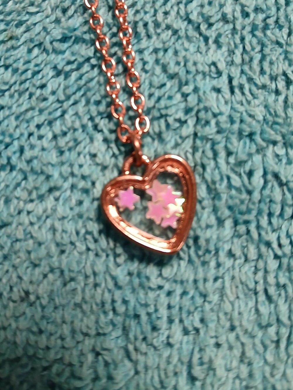 Rose Gold Heart Pendant Necklace with Pink Star Accents